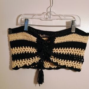 Charlotte Russe Black and Tan Crochet Crop Top